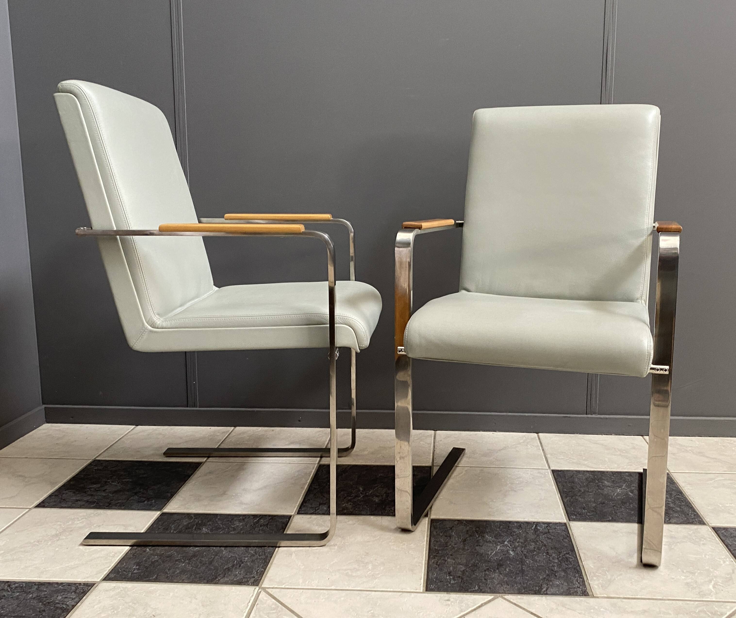 Unique Chrome and grey leather chairs made on demand 1980s