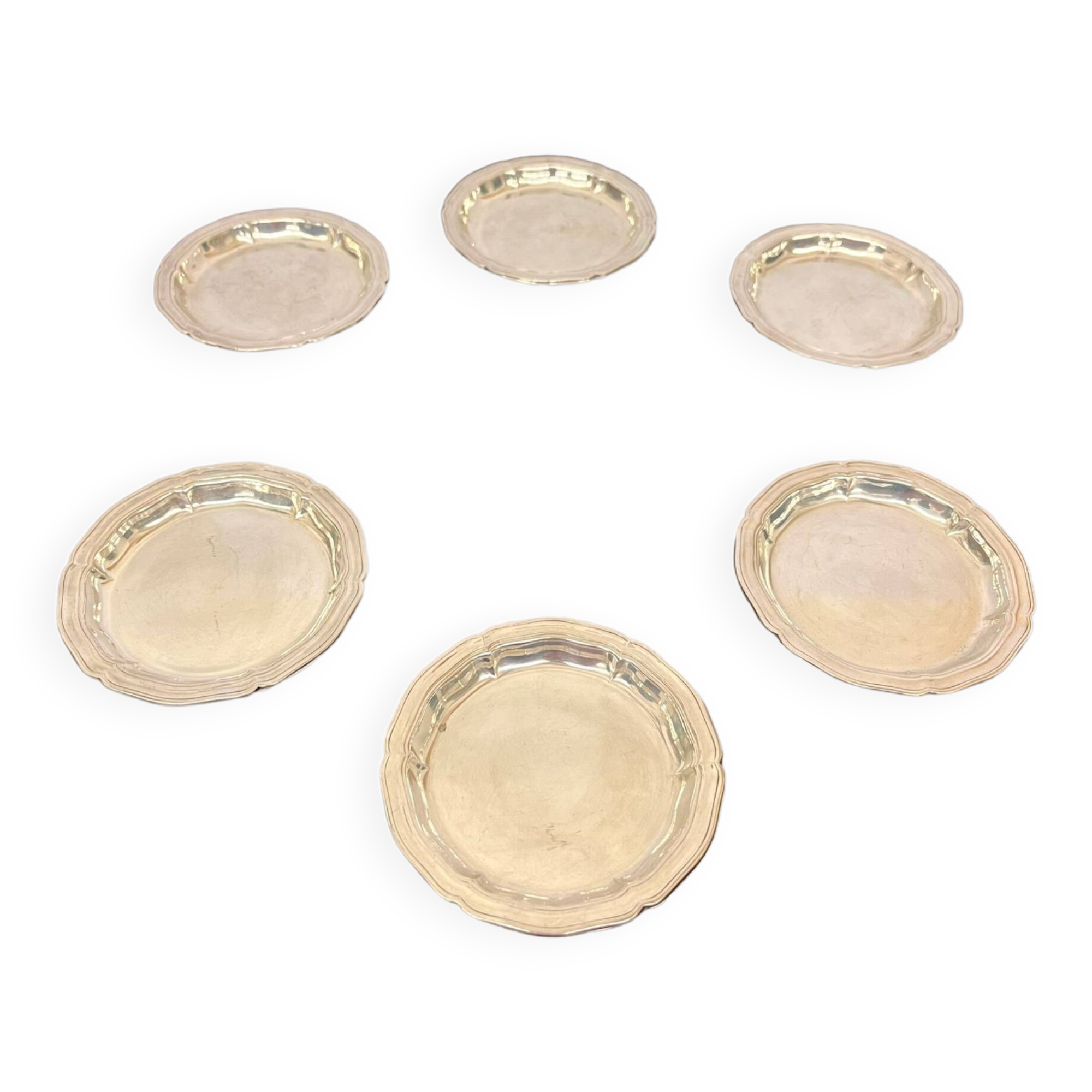 6 small silver metal cups