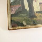 Oil circa 1900, wooden frame and glass