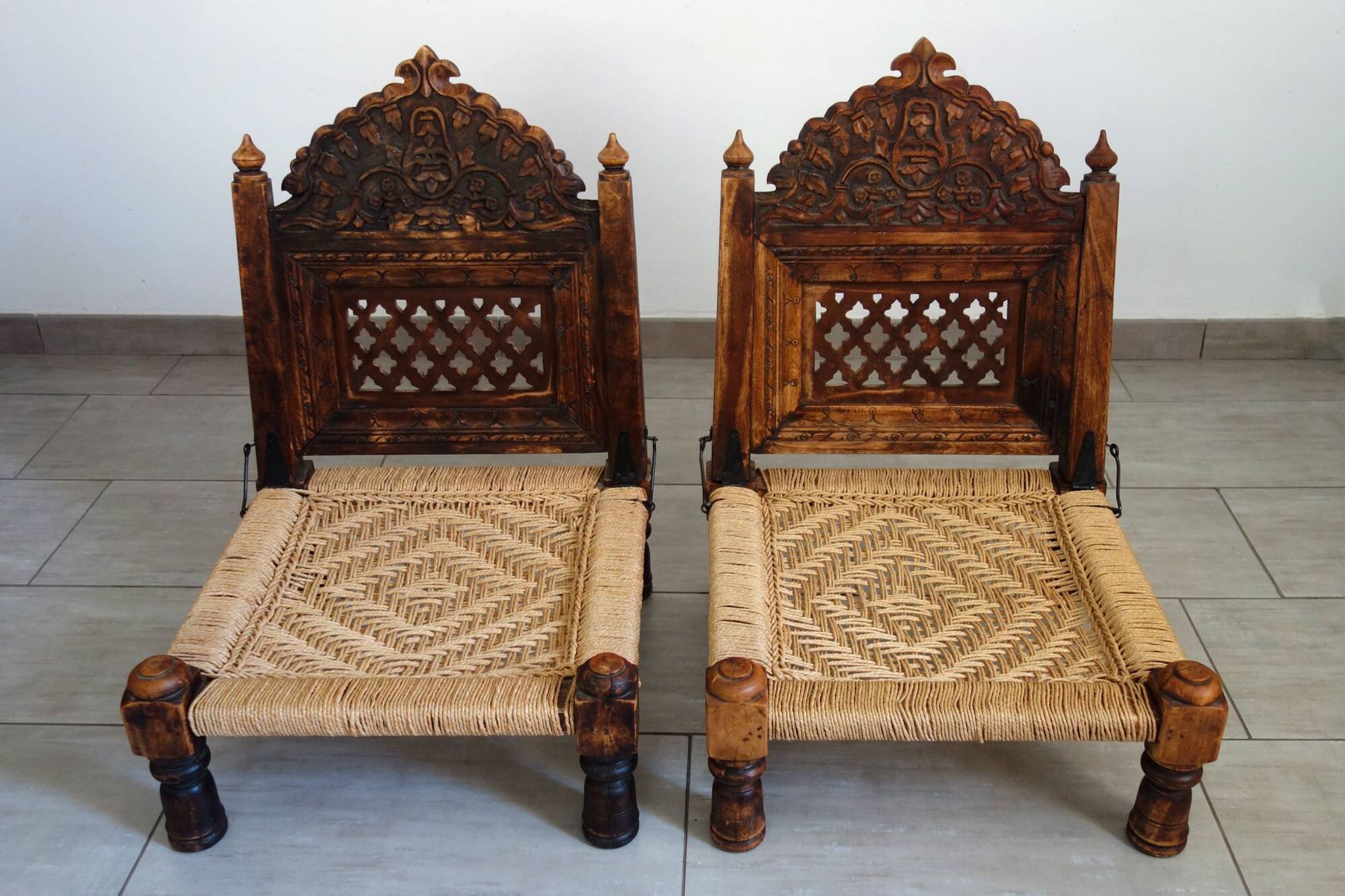 2 traditional Pida chairs, India, 1950s/60s
