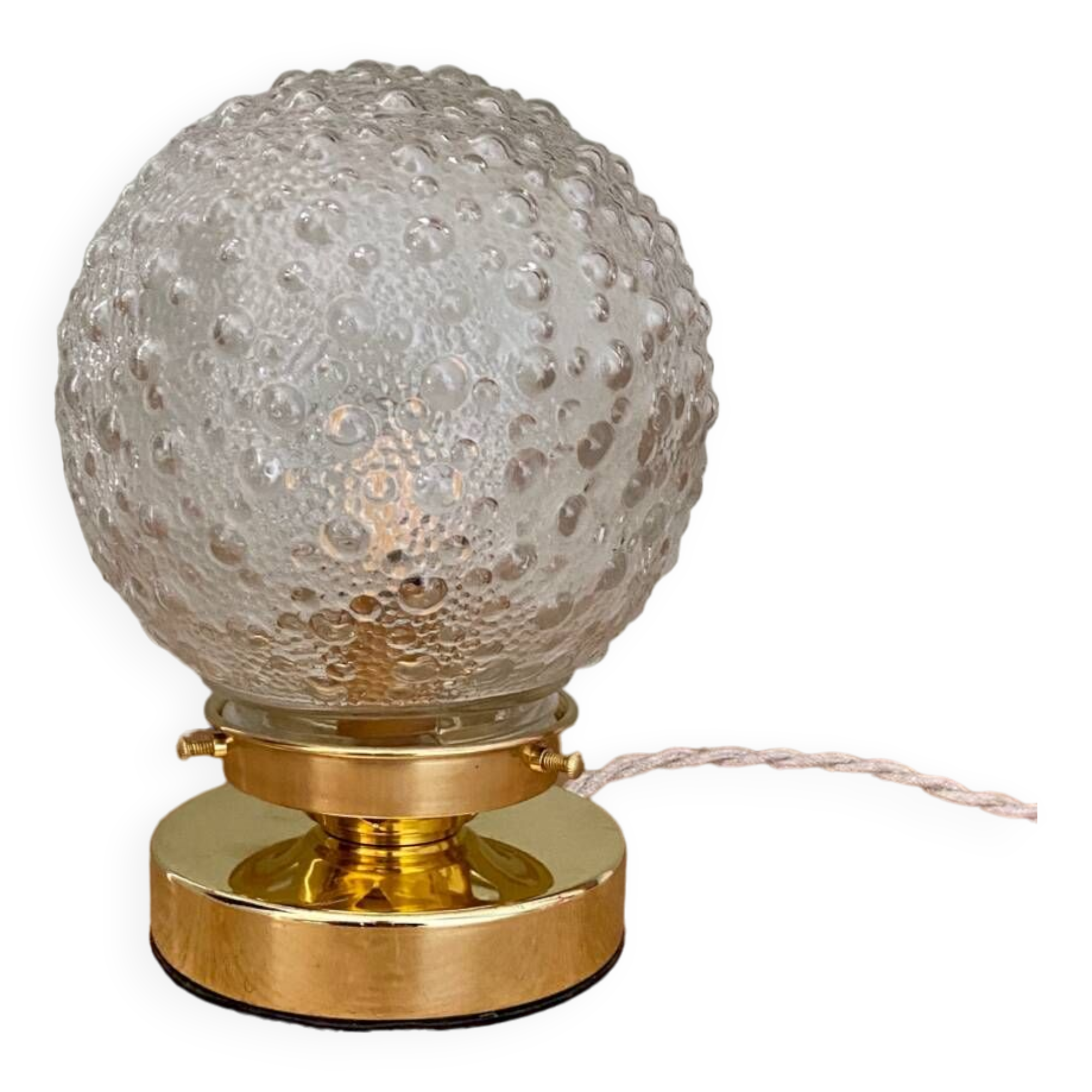 Lampe à poser globe vintage en verre moulé