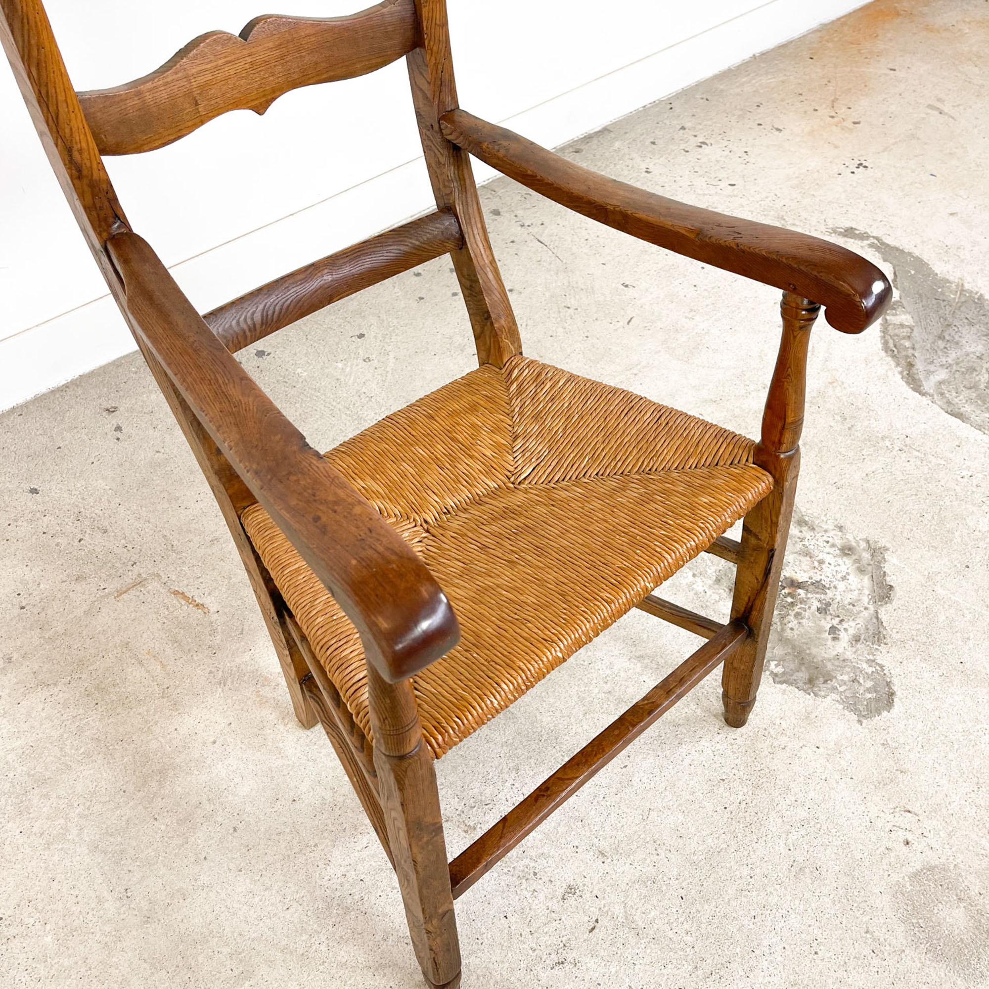 Antique oak armchair with cane seat 19th century