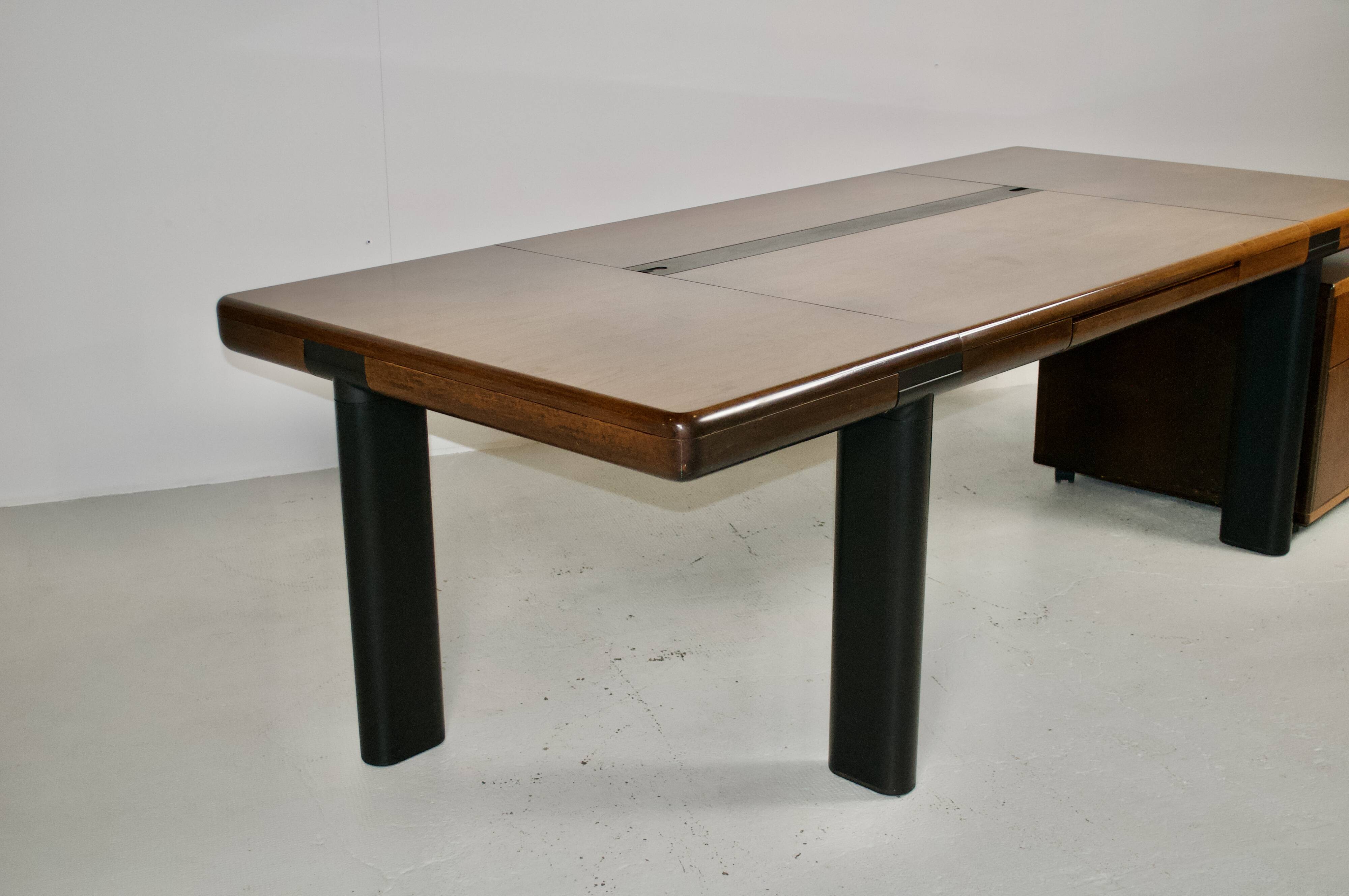 Important walnut executive desk for faram 1957 italy publisher 80's