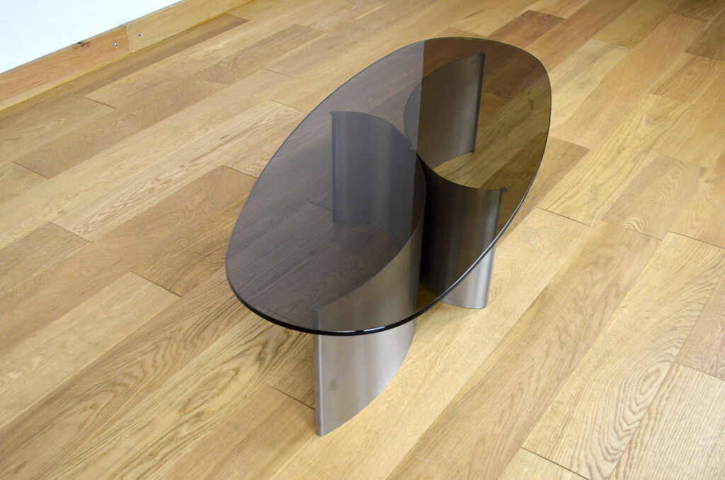 Vintage coffee table brushed steel and glass 1970