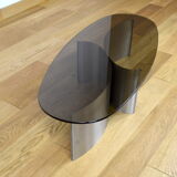 Vintage coffee table brushed steel and glass 1970