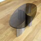 Table basse vintage acier brossé & verre circa 1970