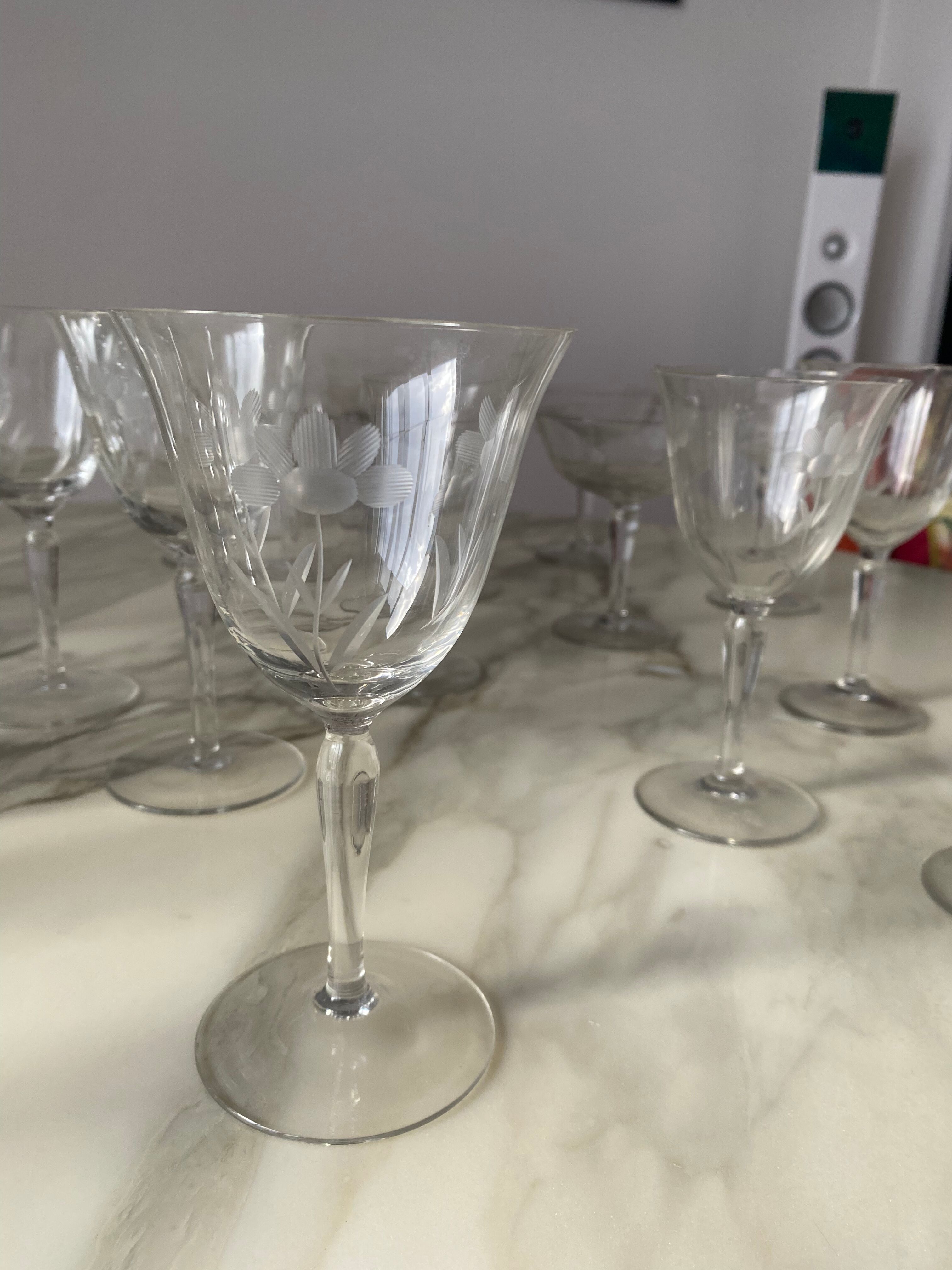 Engraved crystal glass service