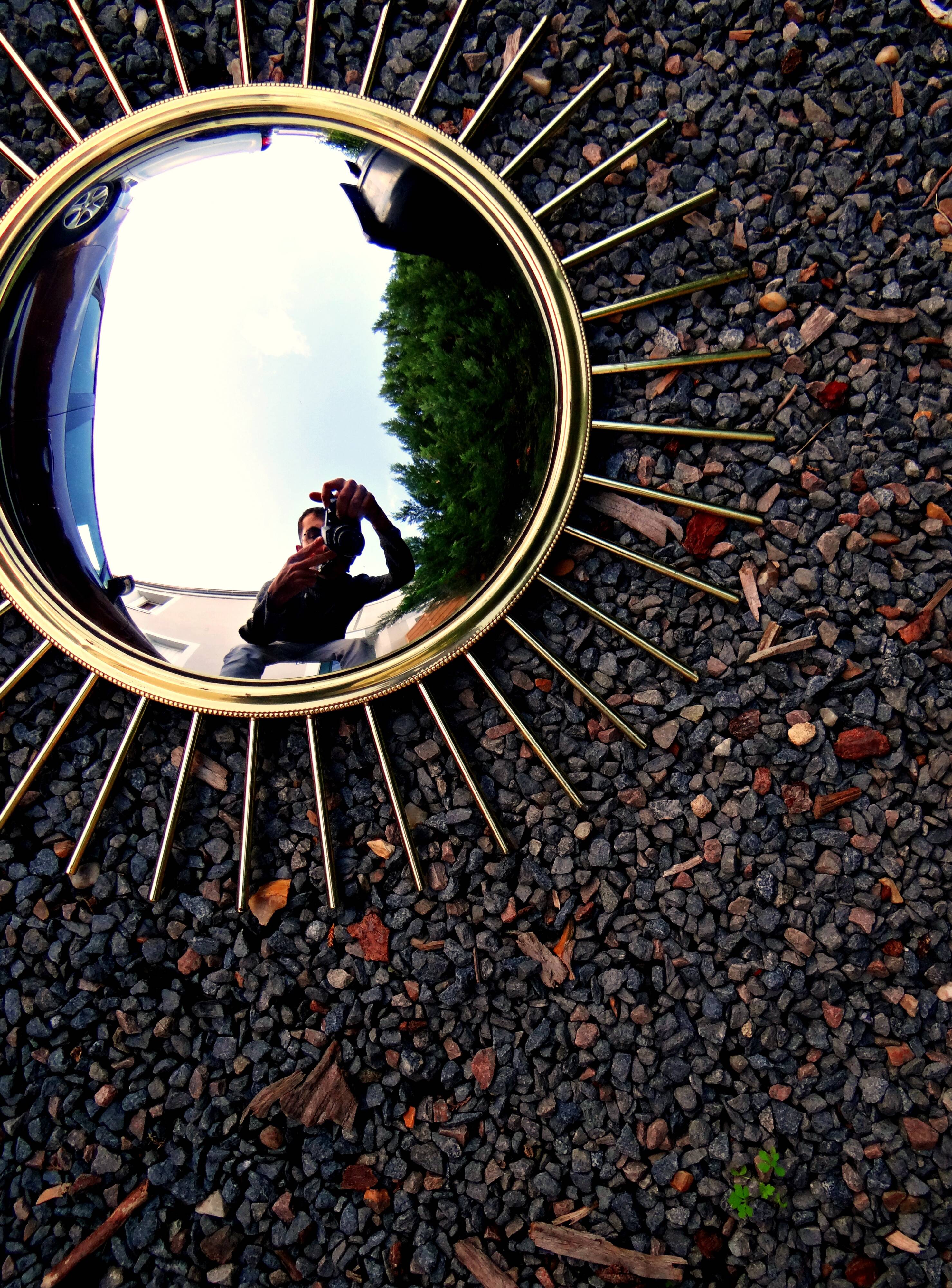 Mid-century 60s Gold Brass Witch Eye Sunburst Mirror