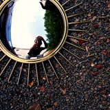 Miroir Soleil Sunburst œil de sorcière en laiton doré mid-century années 60