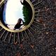 Mid-century 60s Gold Brass Witch Eye Sunburst Mirror