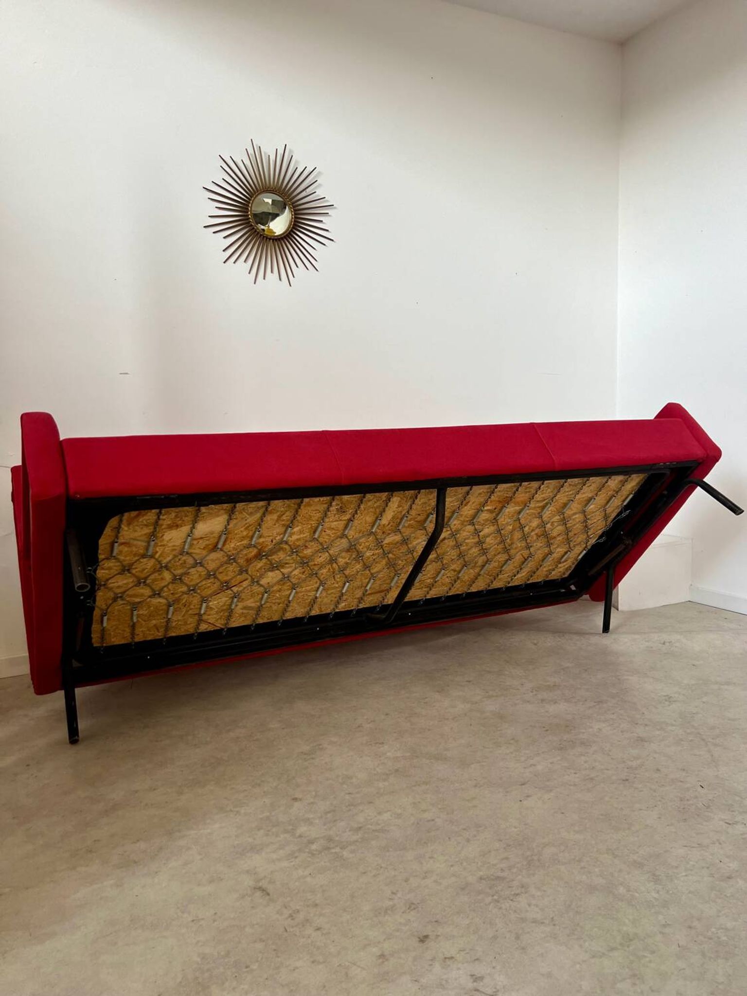 Antique Italian design fabric sofa from the 60s, vintage convertible