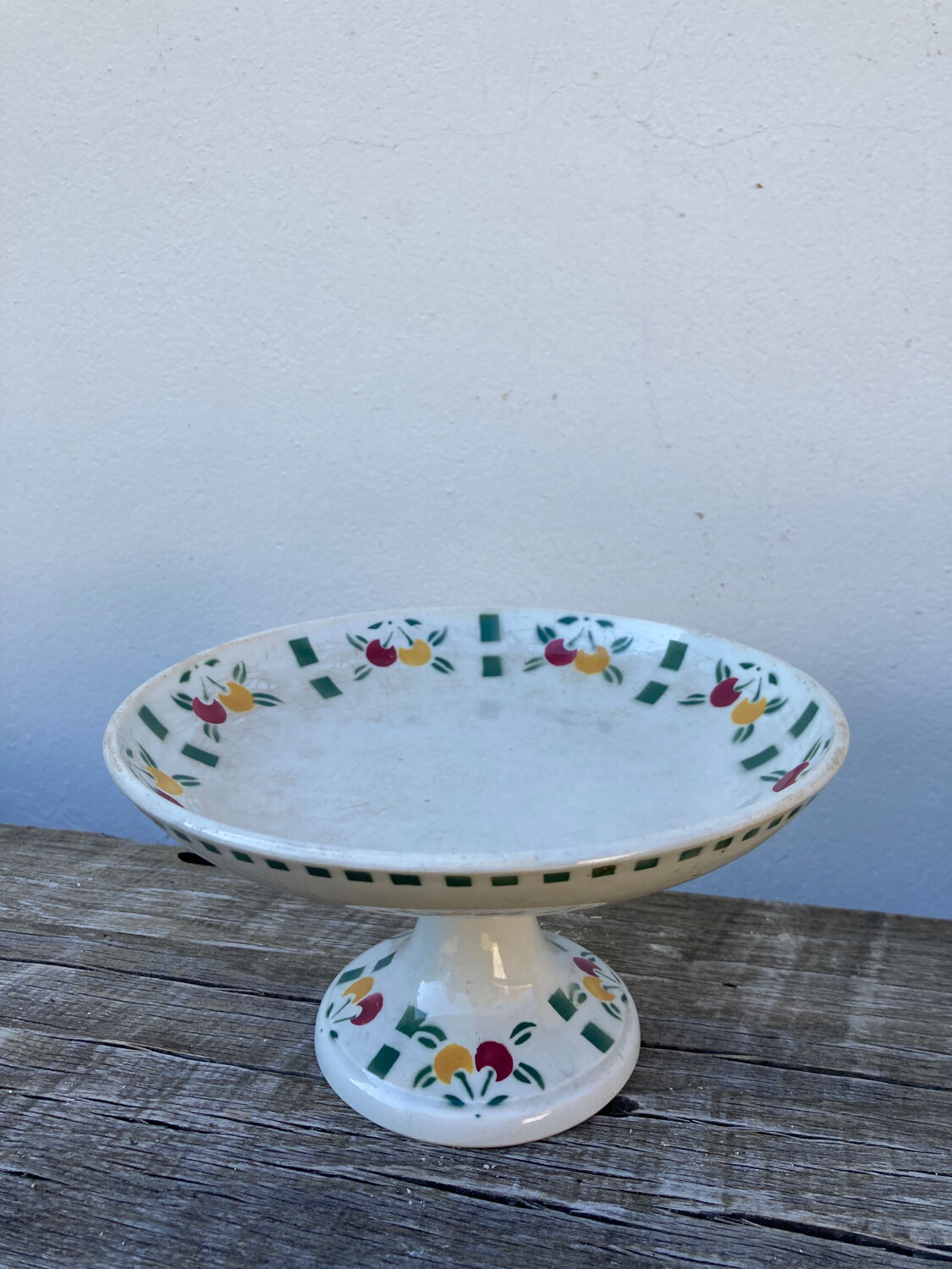 Gien white fruit ceramic compote bowl