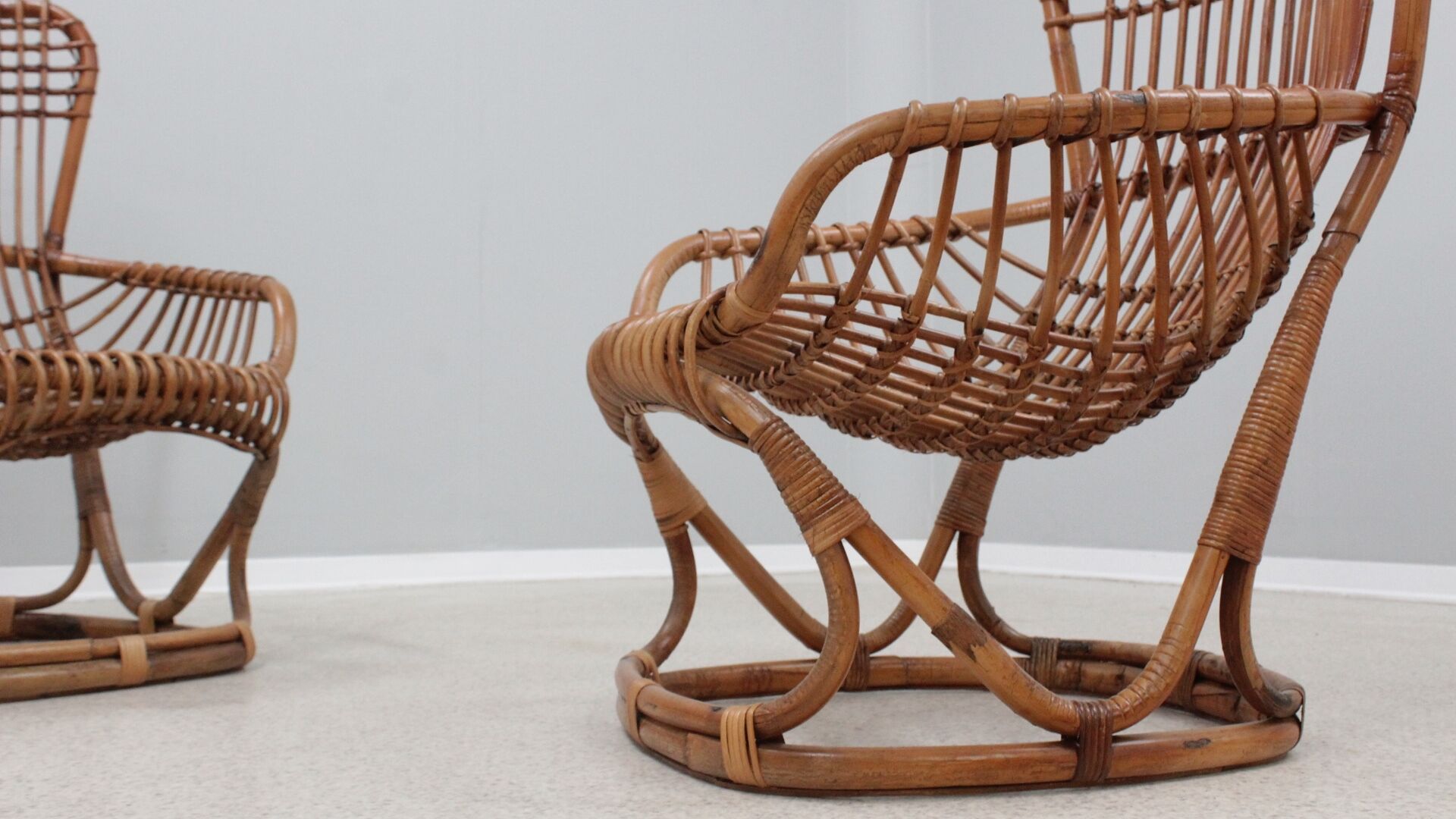 Set of 2 rattan chairs Tito Agnoli Bonacina 1960s