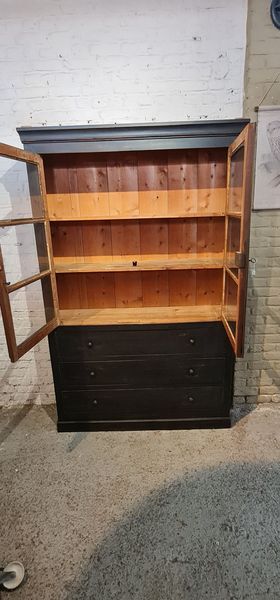 Former industrial library solid wood two glass doors and three drawers furniture trade
