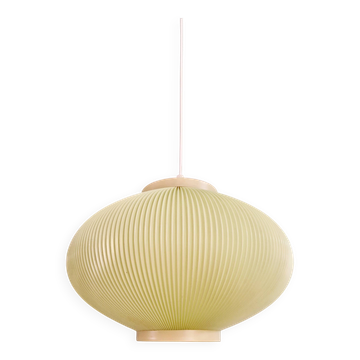 Vintage oval-shaped suspension in pleated celluloid, light green colour, 1960.