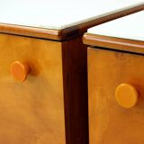 Classical Bedside Tables In Walnut And White Glass, Czechoslovakia 1960s