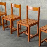 Ensemble de 4 chaises cubique en pin blond année 60 par andré sornay