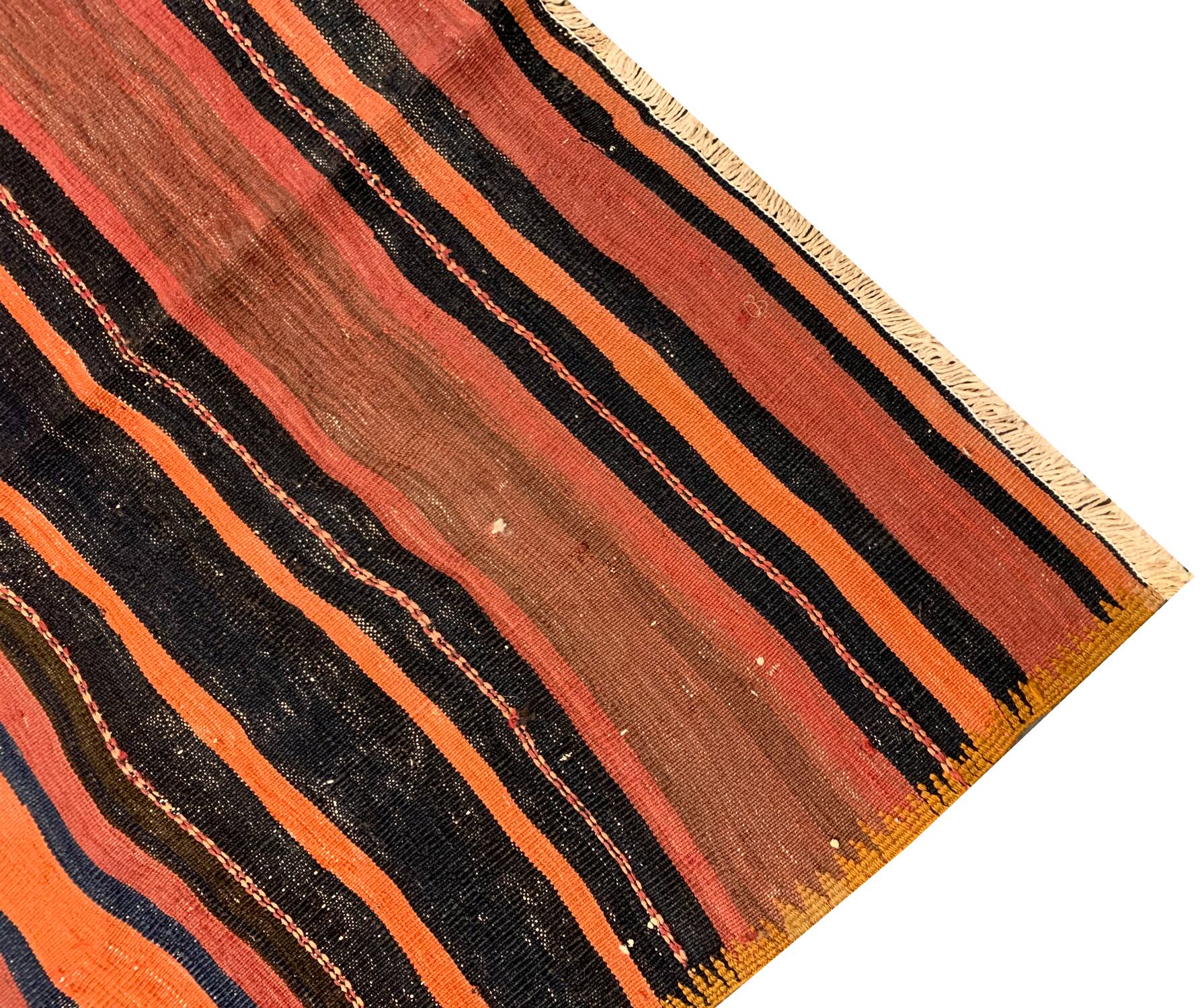 1960s Anatolian Kilim Runner, Striped Handwoven Wool Rug 125 x 363 cm
