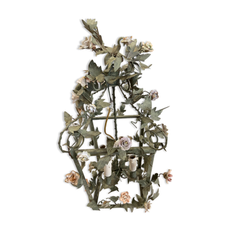 19th century chandelier with porcelain flowers