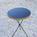 Side table from the 60s Whisky table top in black glass and gilded metal tripod base in