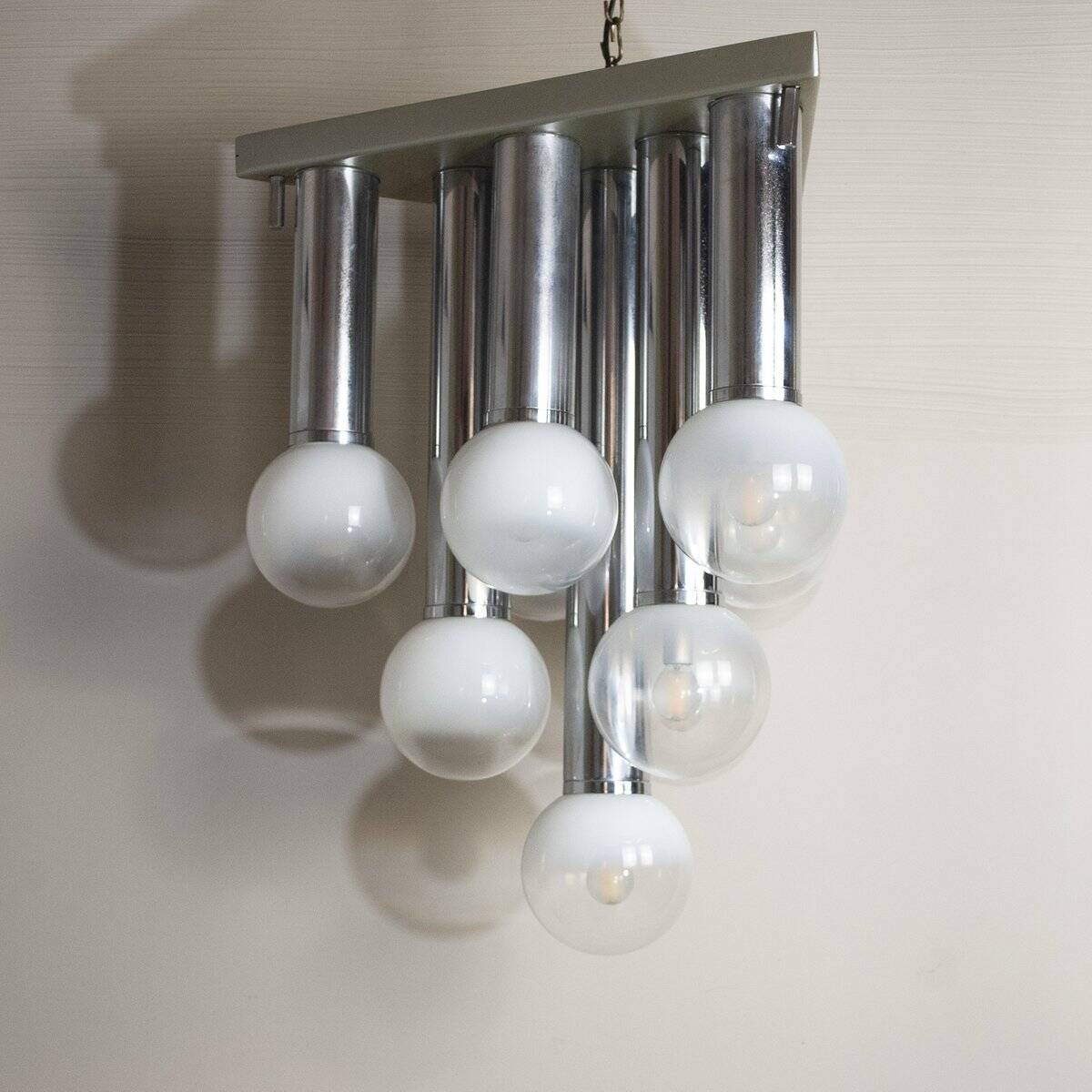 Chandelier with satin glass lights, Italy, 1970s