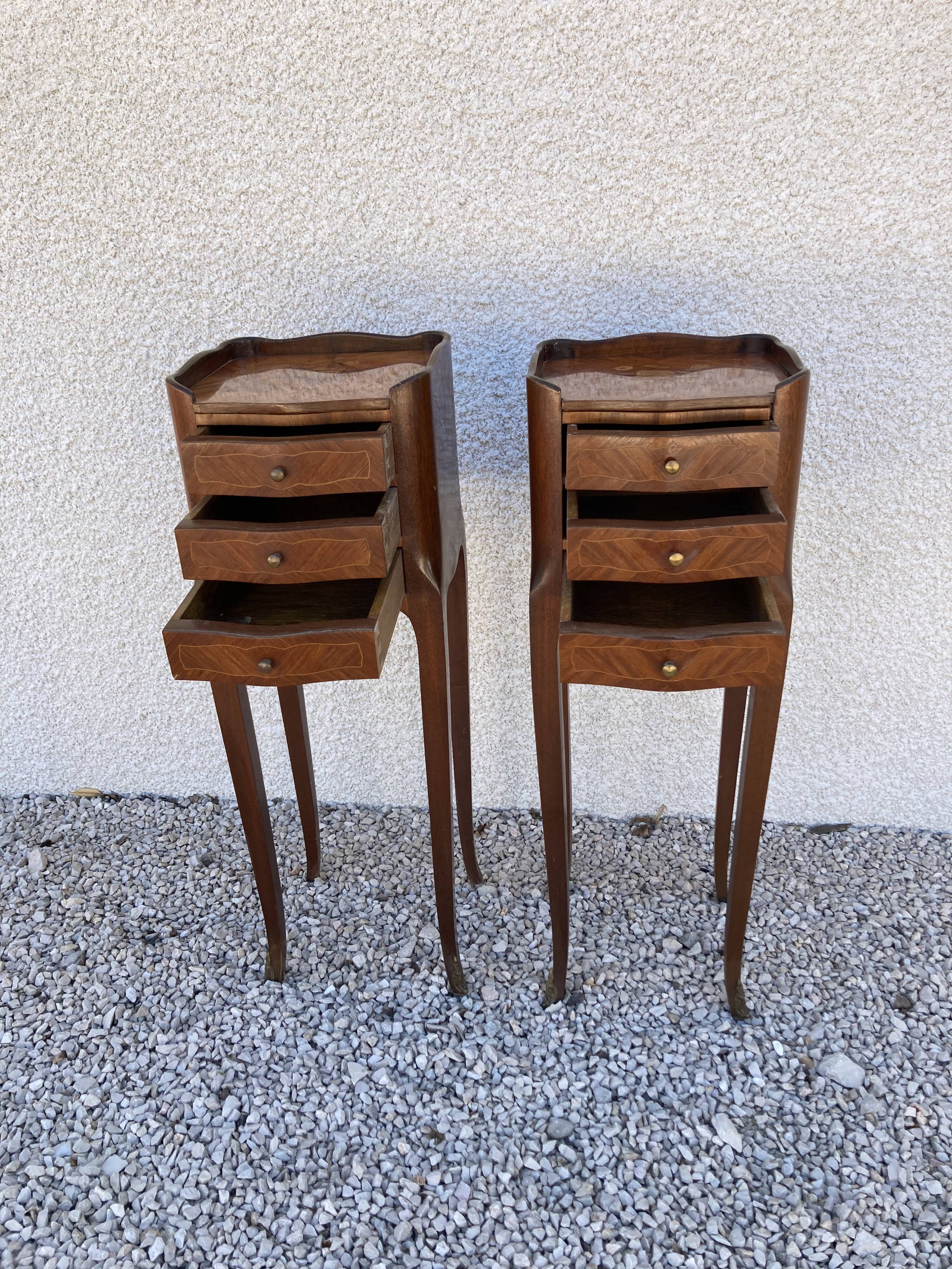 Pair of bedsides Louis XV in marquetry