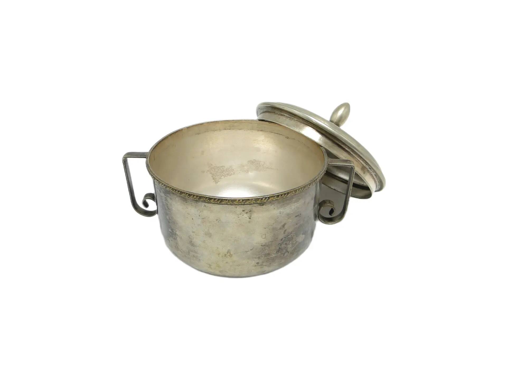 Sugar bowl, mid-century modern, silver-plated brass, Poland, 1960s.
