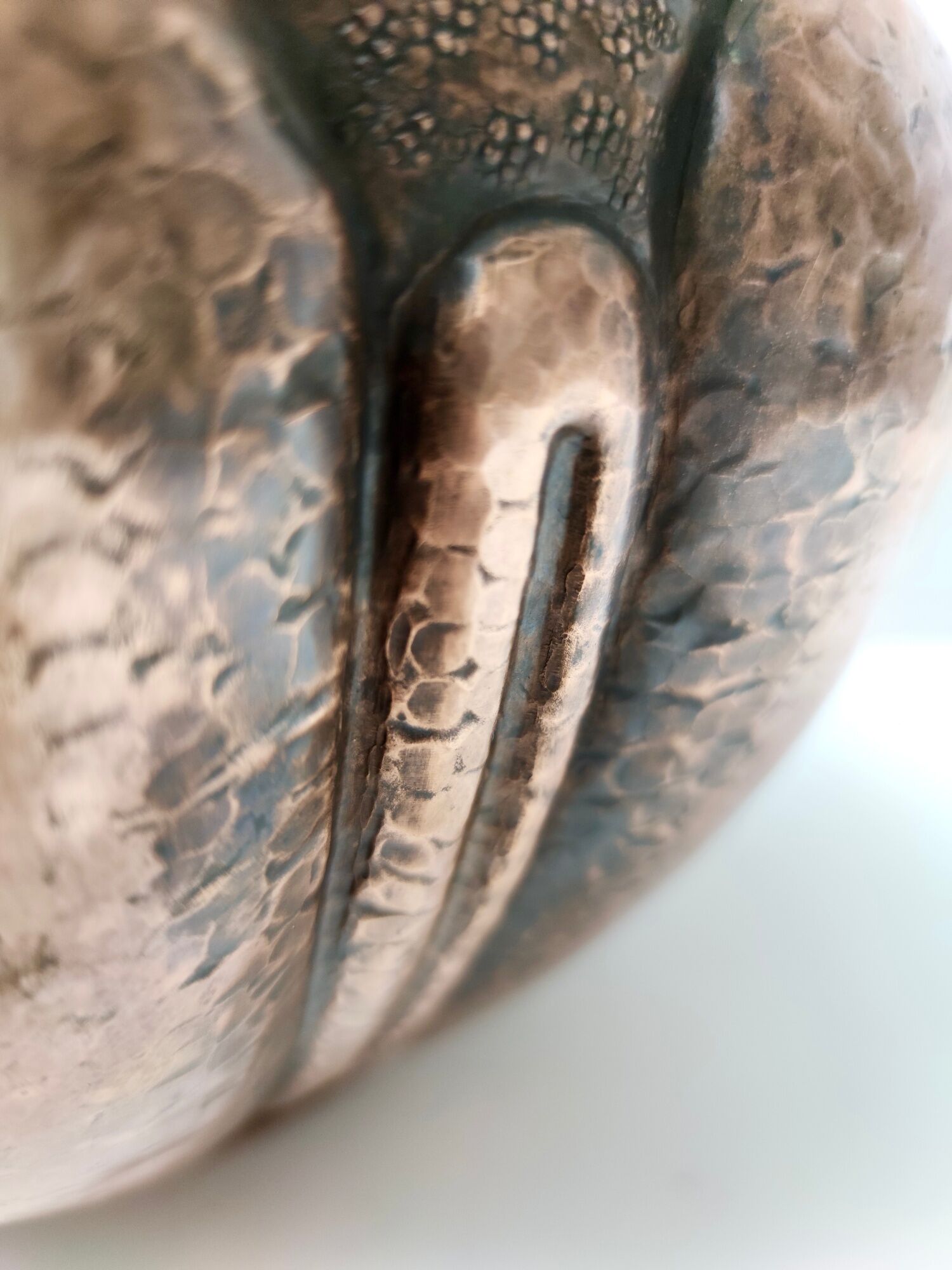 Vintage round embossed copper cachepot / vase by egidio casagrande, italy