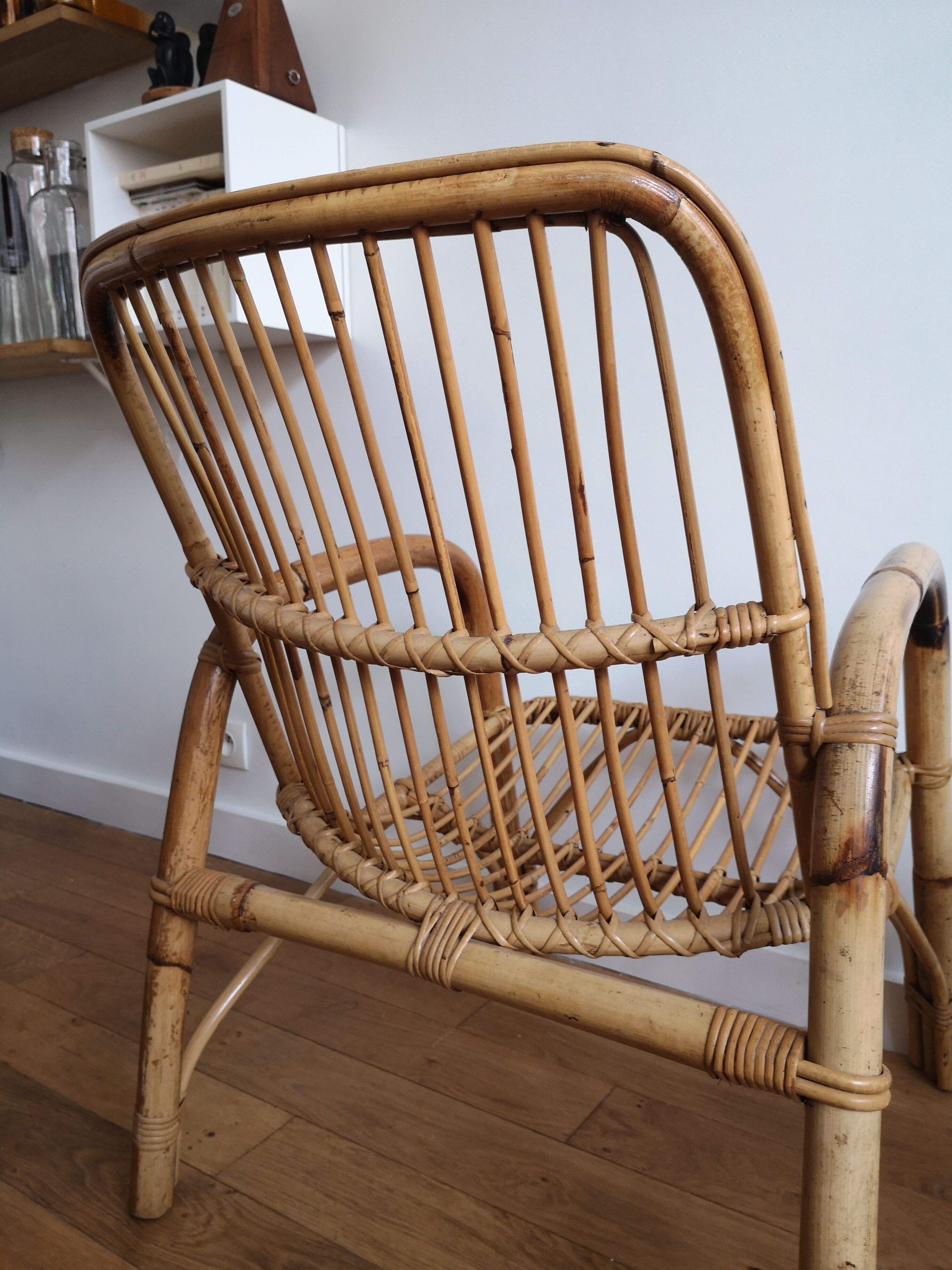 Pair of bamboo and rattan armchairs
