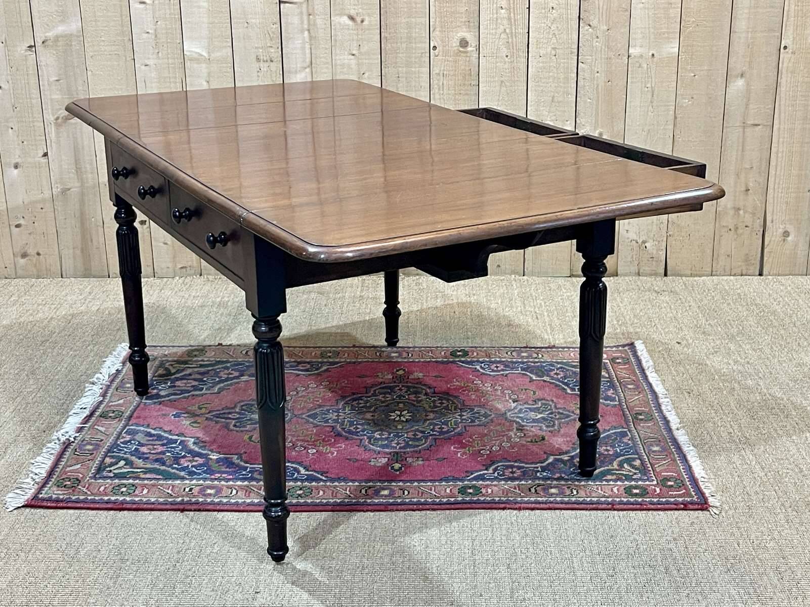 Table bureau anglaise en acajou XIXème avec 2 tiroirs