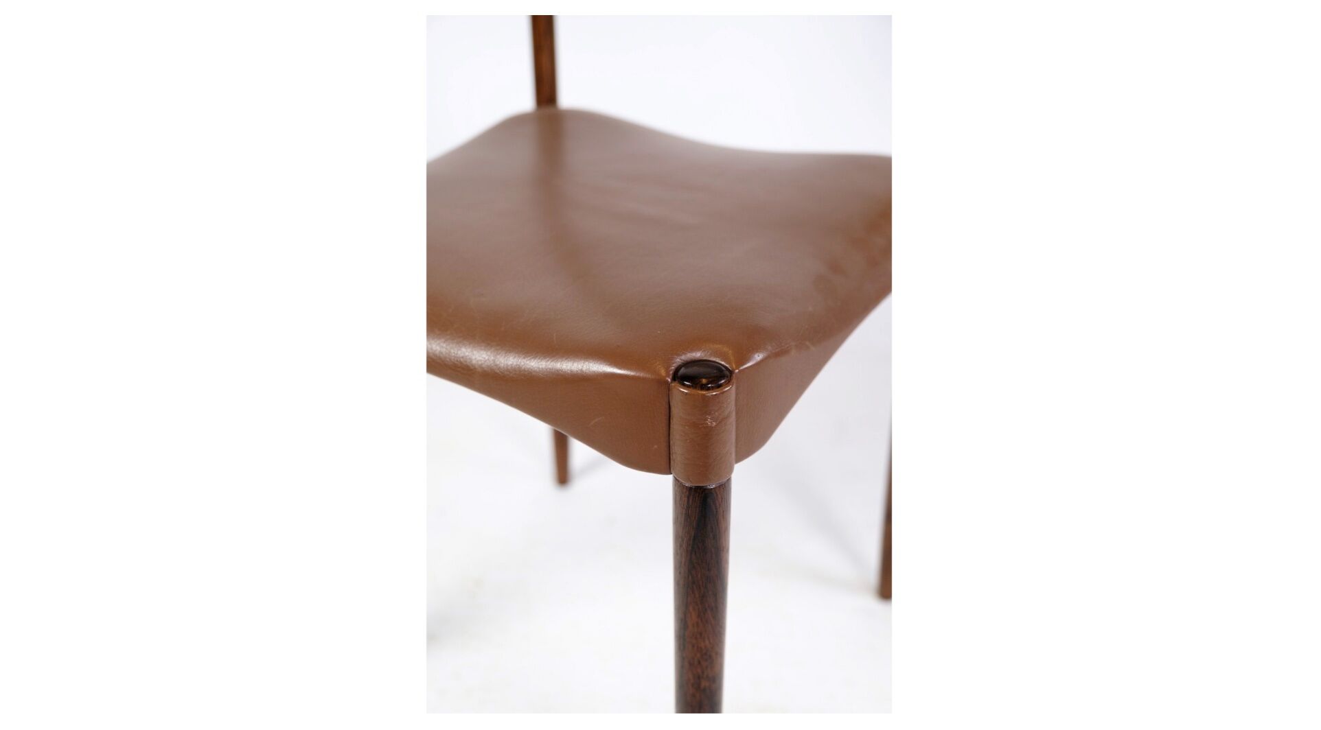 Set of 6 Chairs of Danish Design Made of Solid Rosewood with Brown Leather