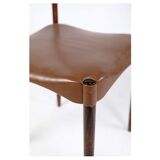 Ensemble de 6 chaises de design danois en palissandre massif avec cuir brun