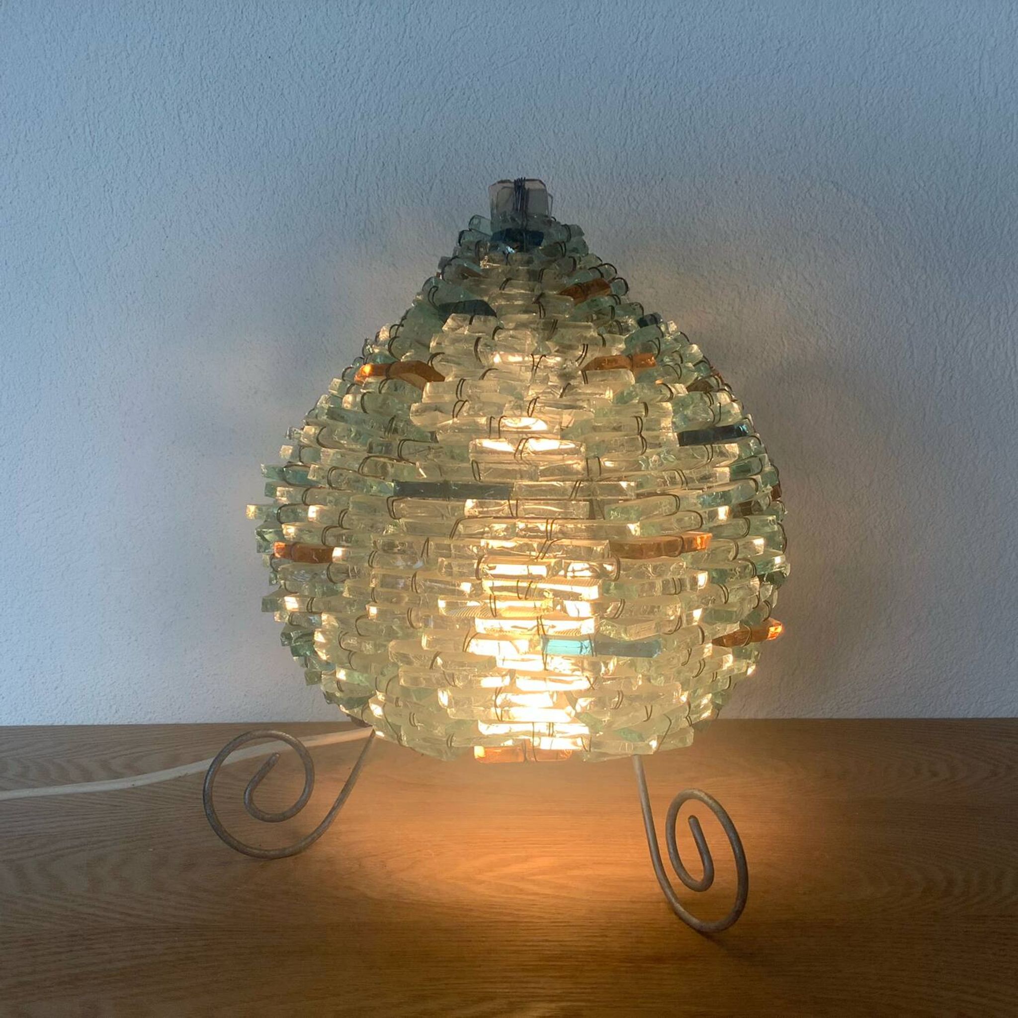 Vintage Tao Lamp Frosted Glass Transparent Blue and Orange 1960-70.