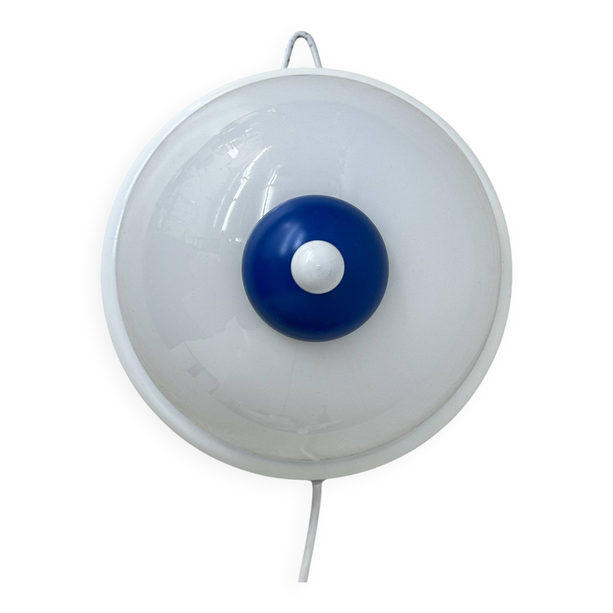 Vintage glass blue and white wall lamp sconce , 1970s