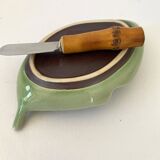 Small butter dish, bamboo knife