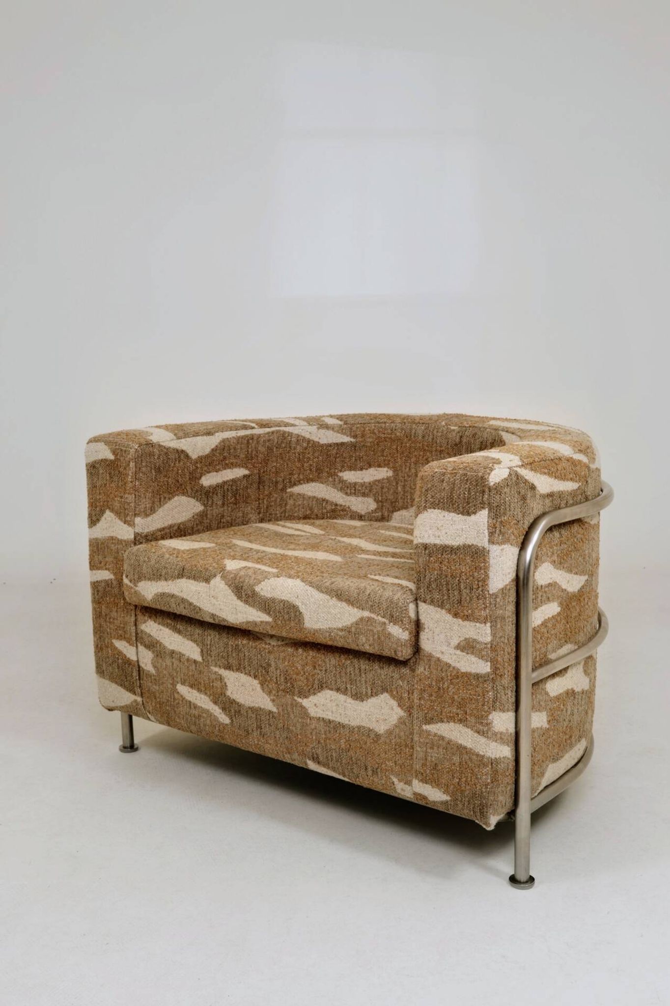 Vintage Bauhaus Club Chair Jacquard & Chrome, Fully Restored 