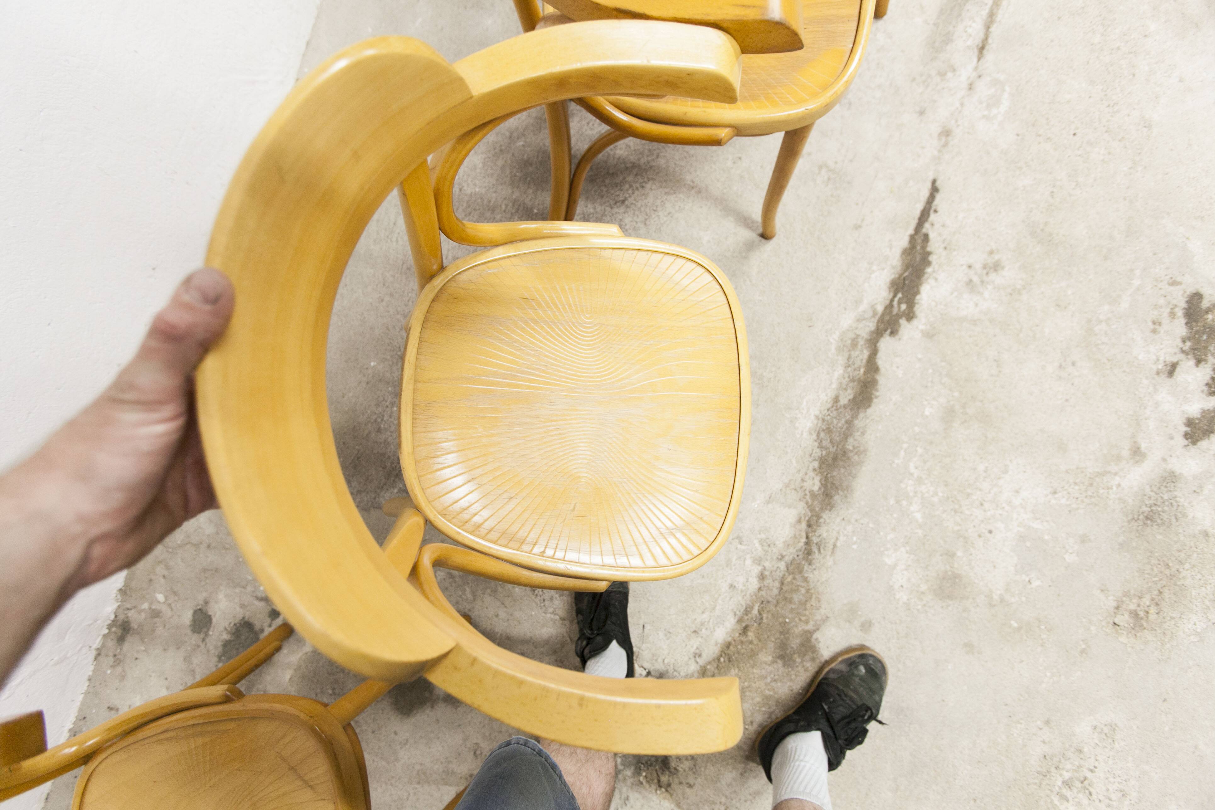 Set of 4 bistro armchairs with armrests from the 1960s.