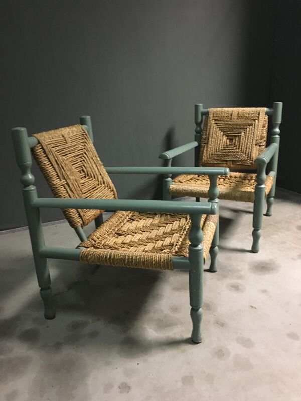 Une paire de fauteuils en corde des années 1950 Français années 1950.