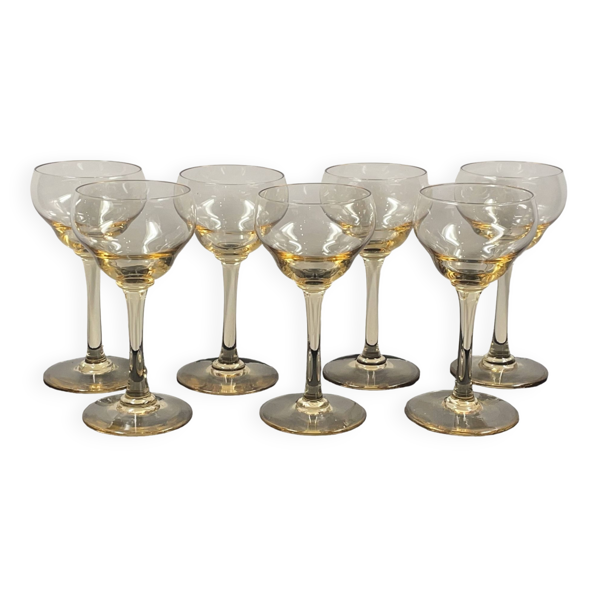 slightly amber table glass set of 7 height 14 cm, Daum Nancy