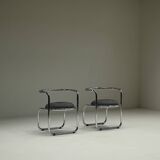 Ensemble de 2 chaises d'appoint chromées, années 1970, Italie.