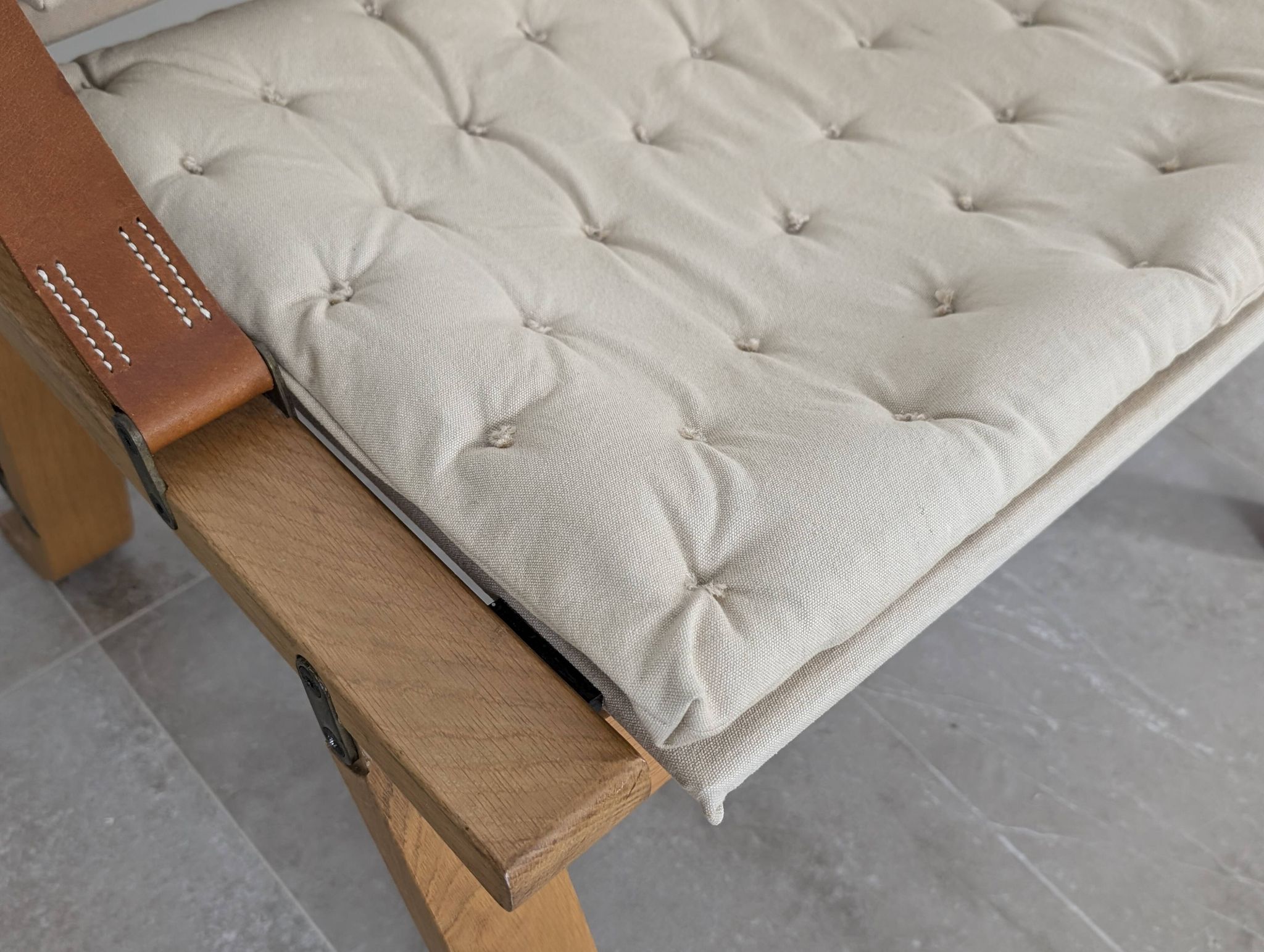 Danish Armchair with Canvas and Leather Straps, 20th Century