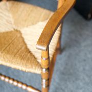 Arts & crafts solid oak ladder back occasional chair with rush seat