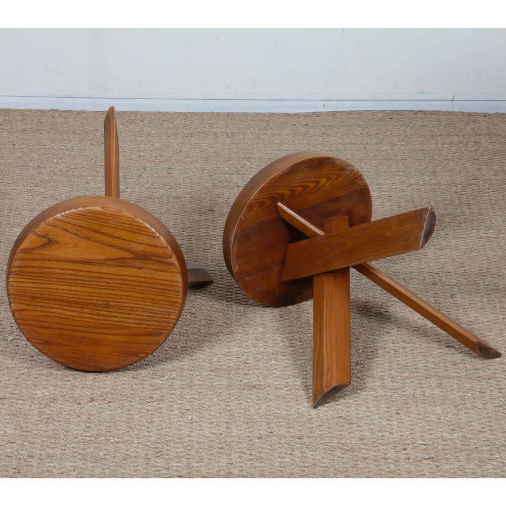 Pair of elm stools by Pierre Chapo, model S31, 1980.