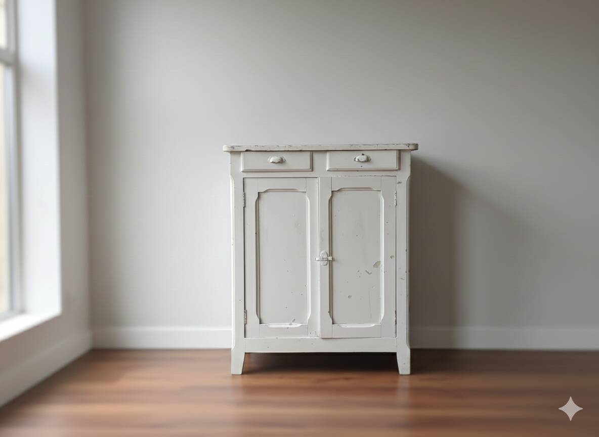 Vintage white patinated sideboard