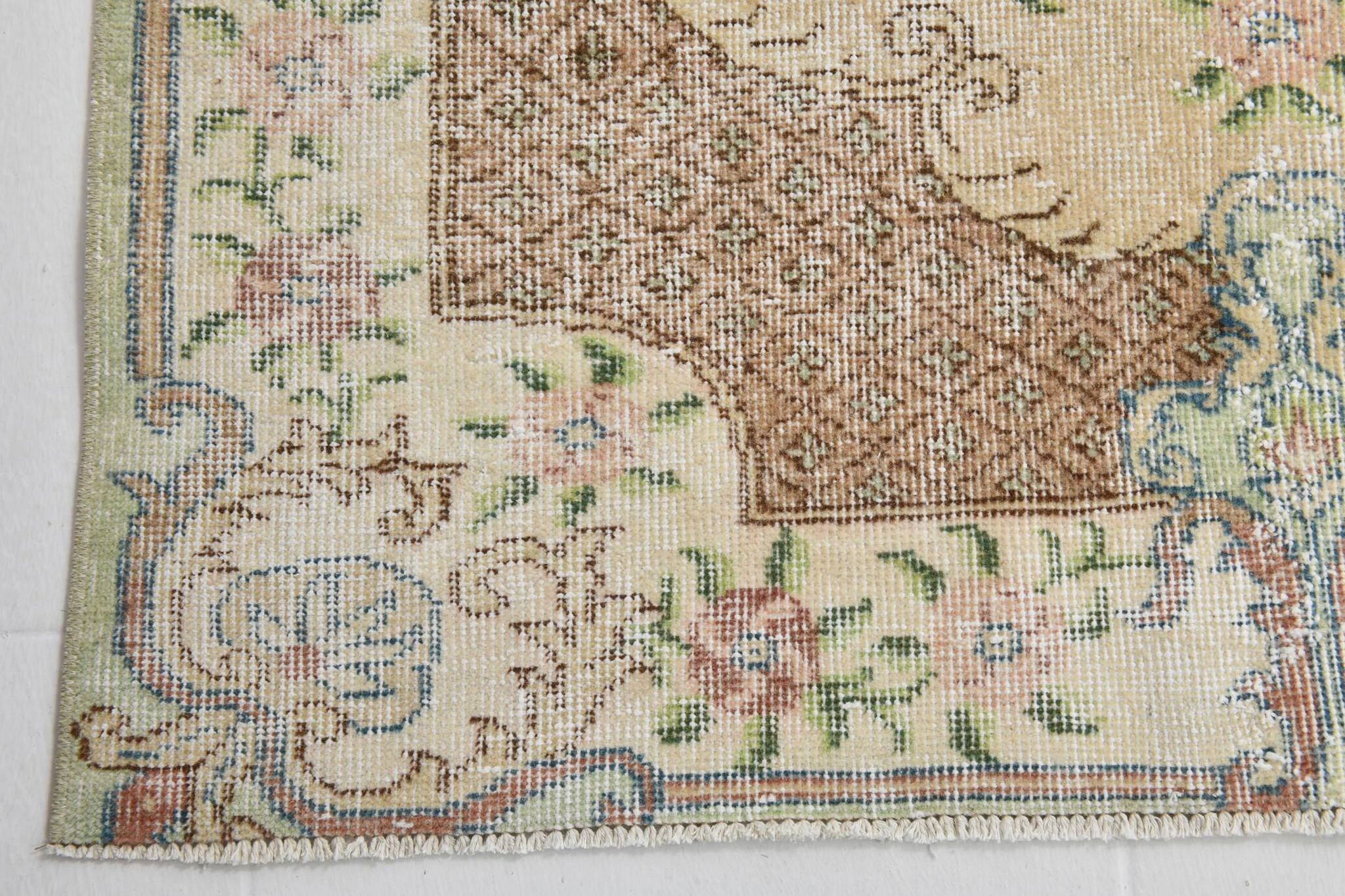 Light Yellow & Brown Turkish Rug, 114x204Cm