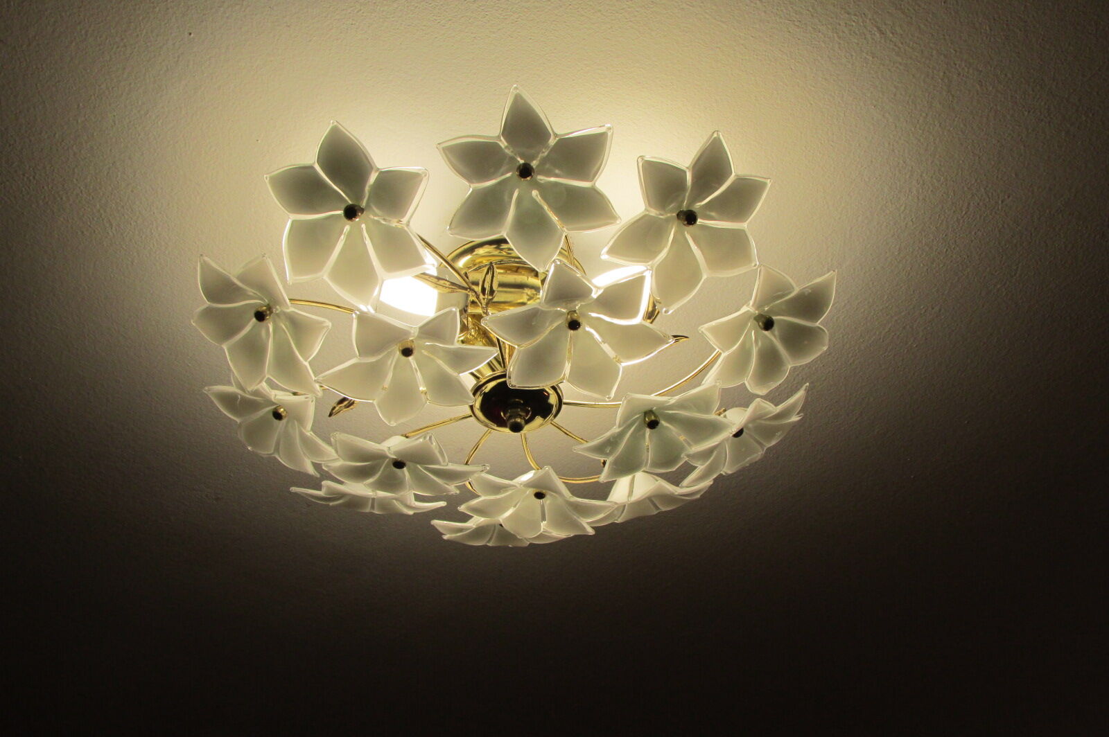Murano Glass and Golden Brass ceiling lamp, 1970s