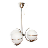 Suspension with 3 lights in opaline and chrome, Art Deco, 1940.