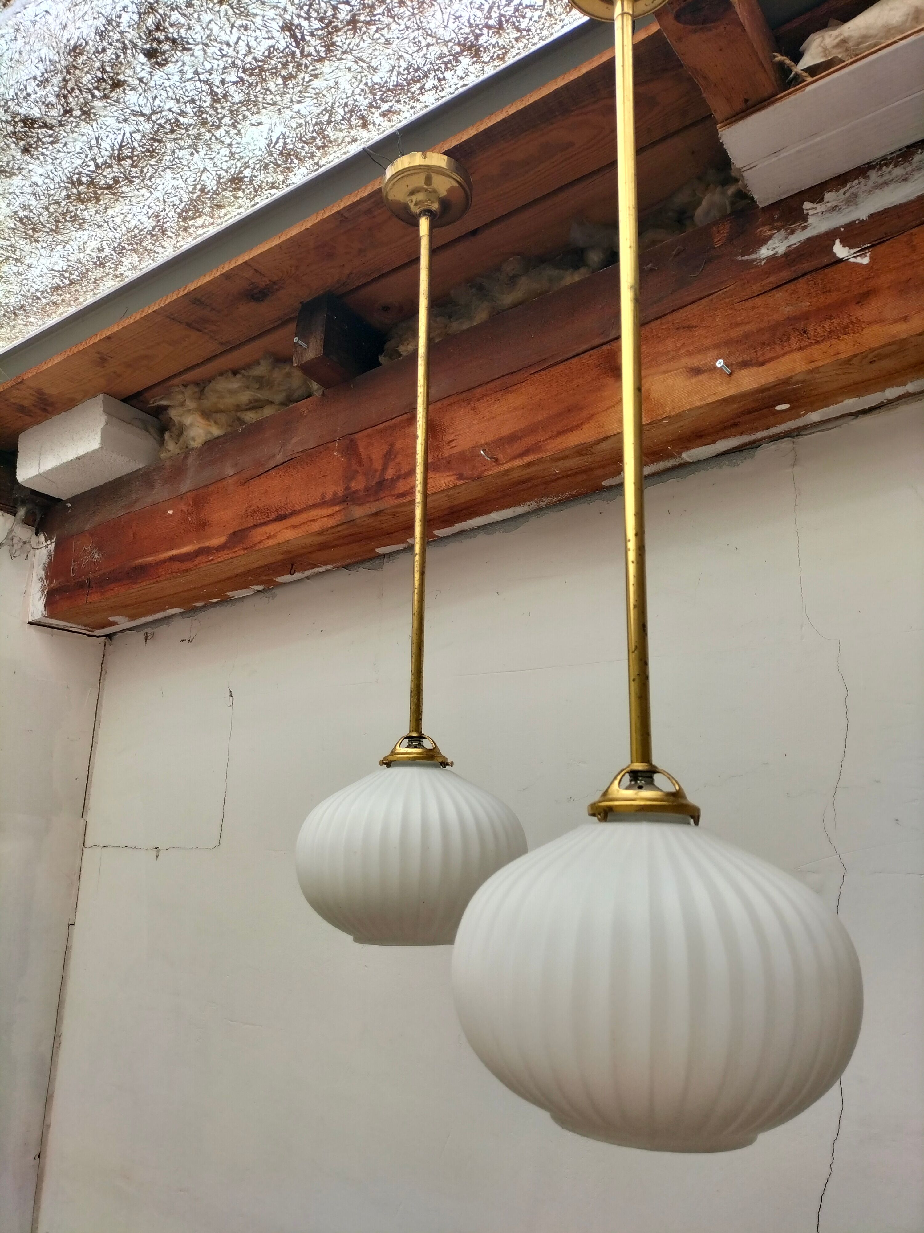 Pair brass and glass chandeliers