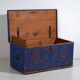 Antique wooden chest painted blue – folk art – Central Europe around 1900