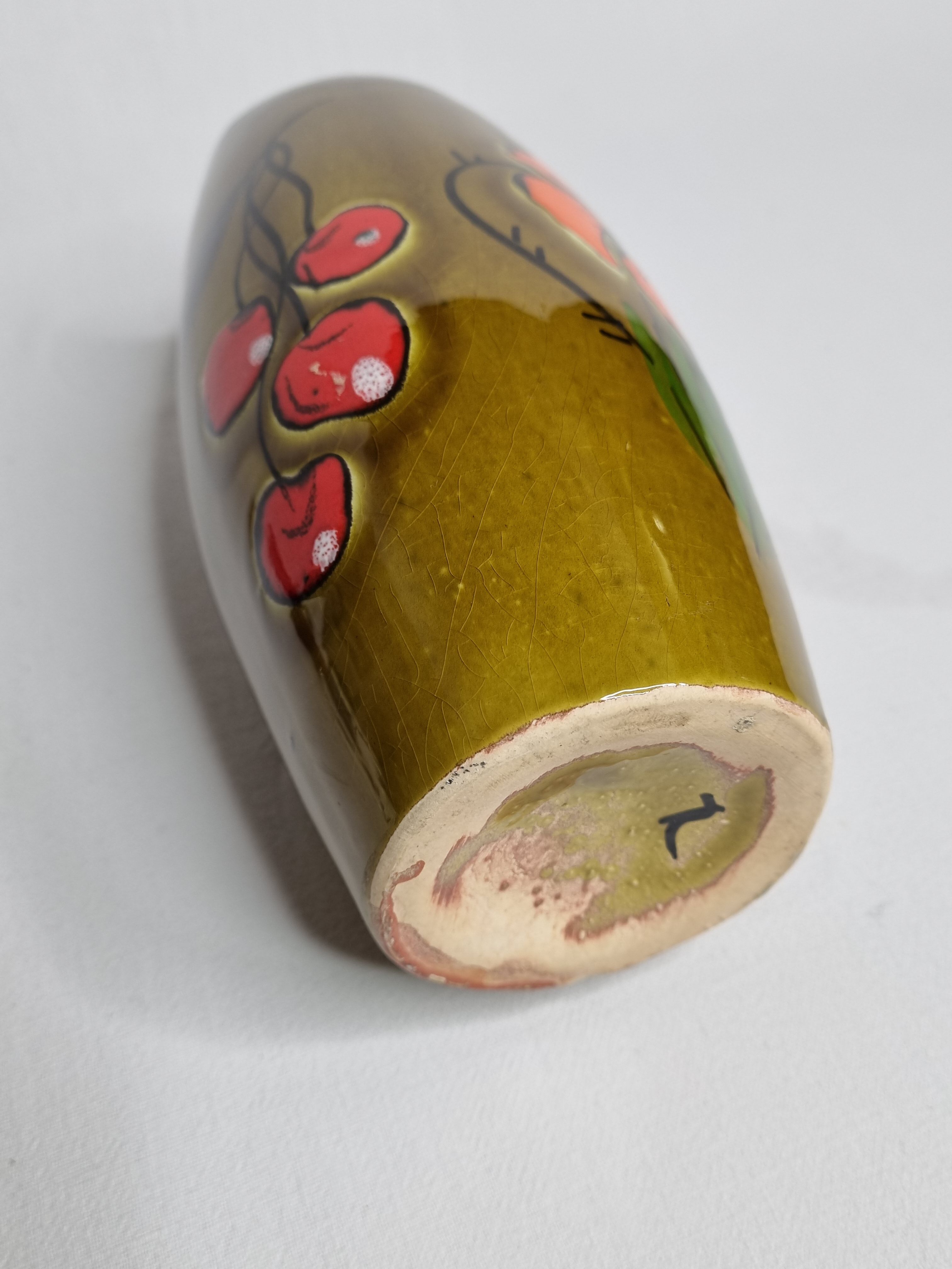 Vintage vase decorated with fruit and flowers hand-painted 20 cm